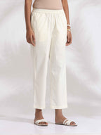 trueBrowns Off-White Cotton Multi Stripe Flared Kurta Set | Grocsy