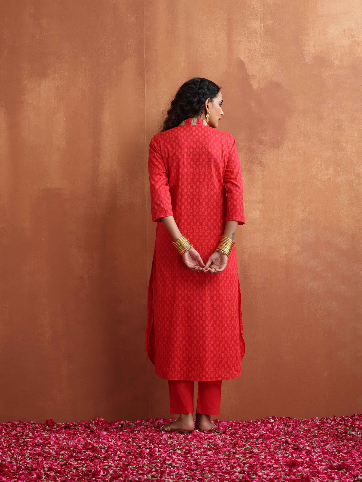 trueBrowns Red Print A-line Kurta Set | Grocsy