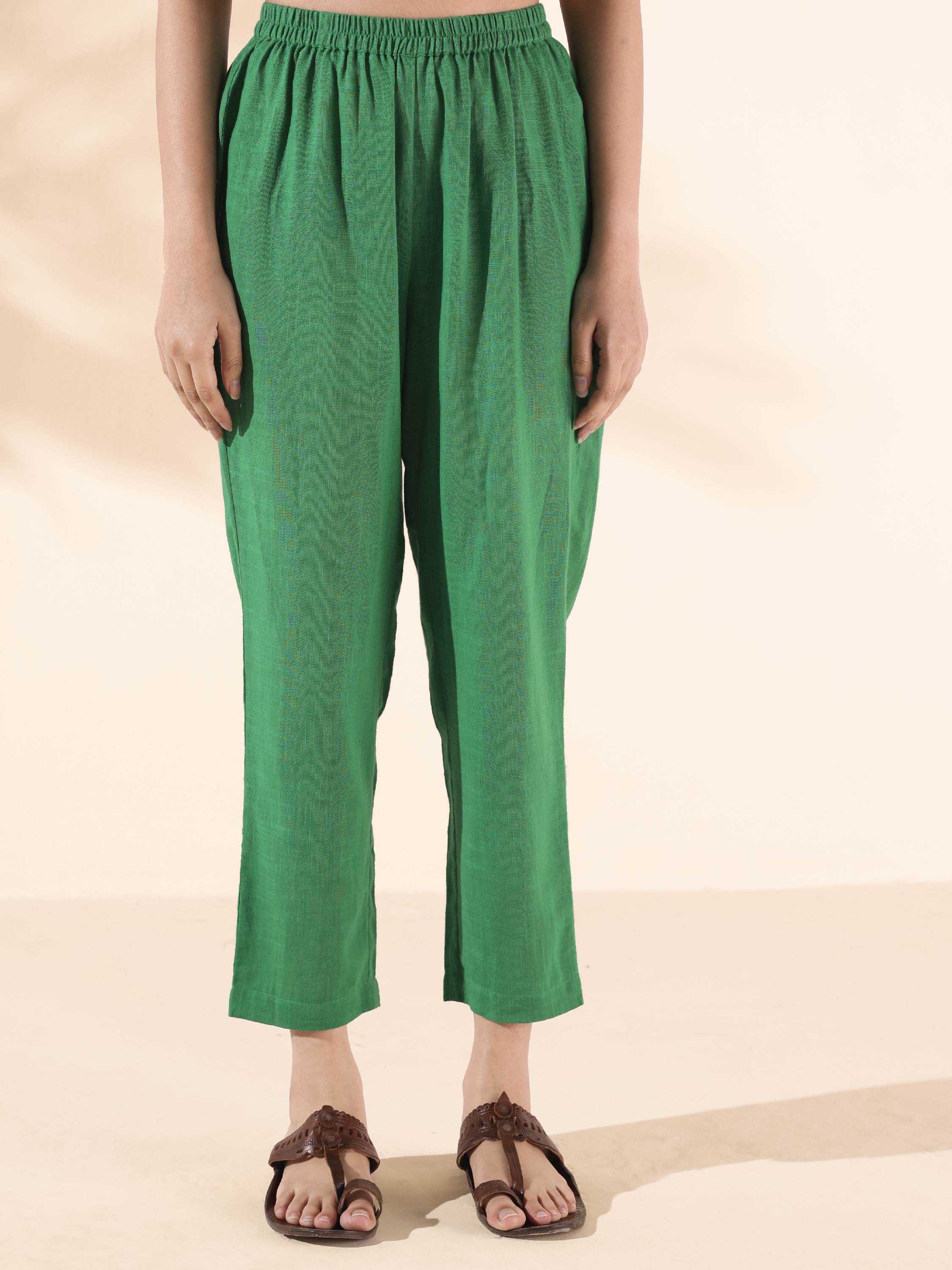trueBrowns Green Cotton Long Kurta Pant Set | Grocsy