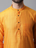 Even Apparels Yellow Check Kurta With Band Collar | Grocsy