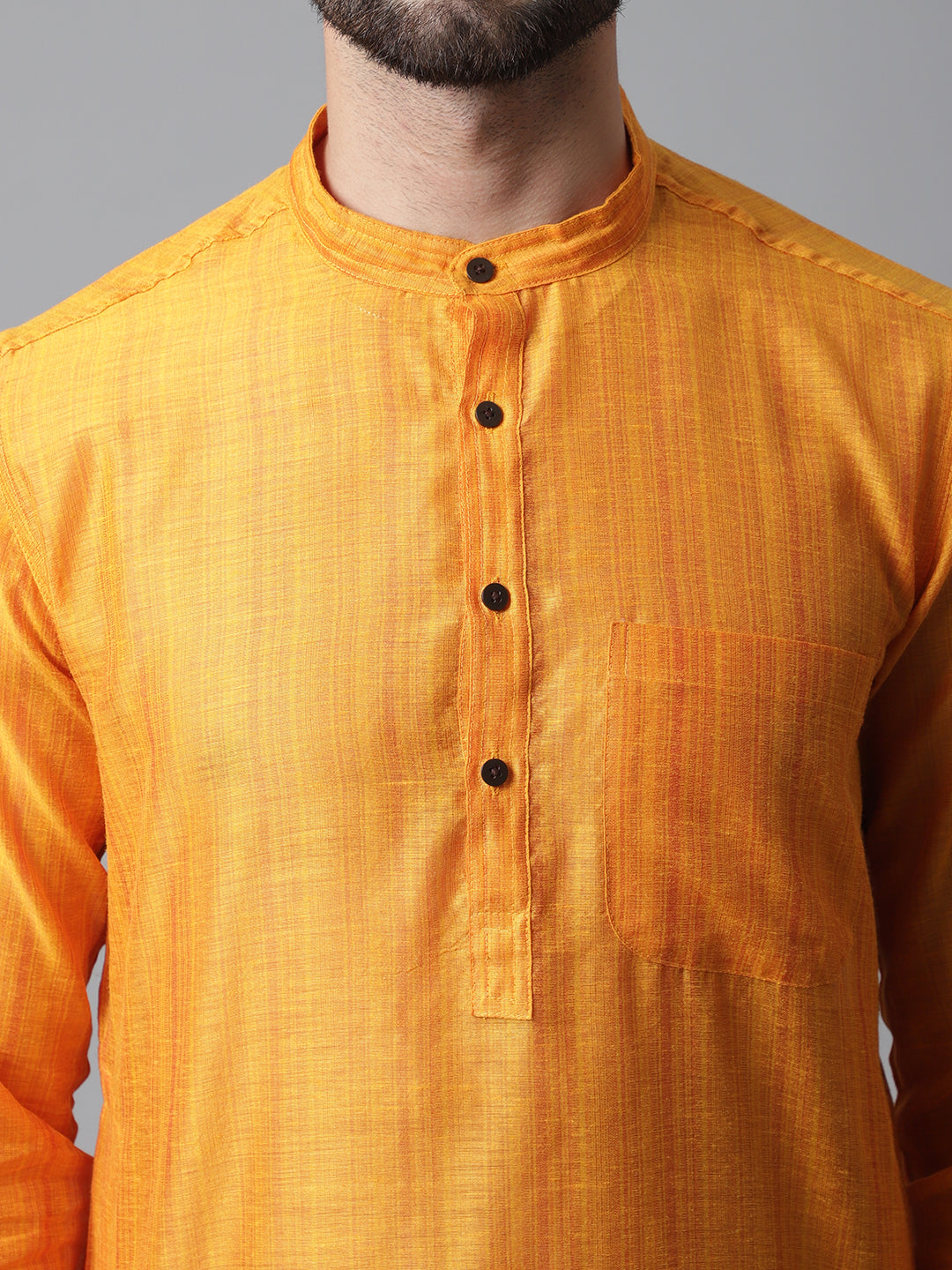 Even Apparels Yellow Check Kurta With Band Collar | Grocsy