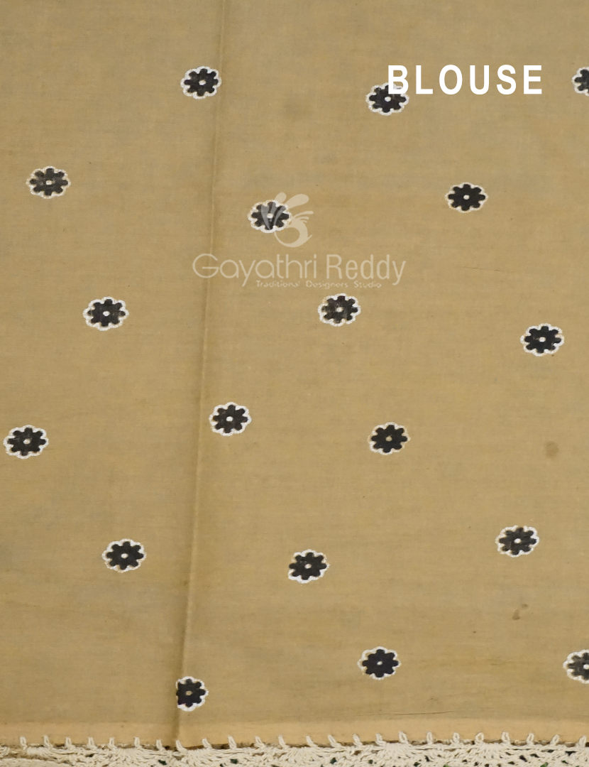 Black And Khaki Combo Colour Pichwai Print Crocia Mulmul Cotton Saree By Gayathri Reddy Designer Studio | Grocsy