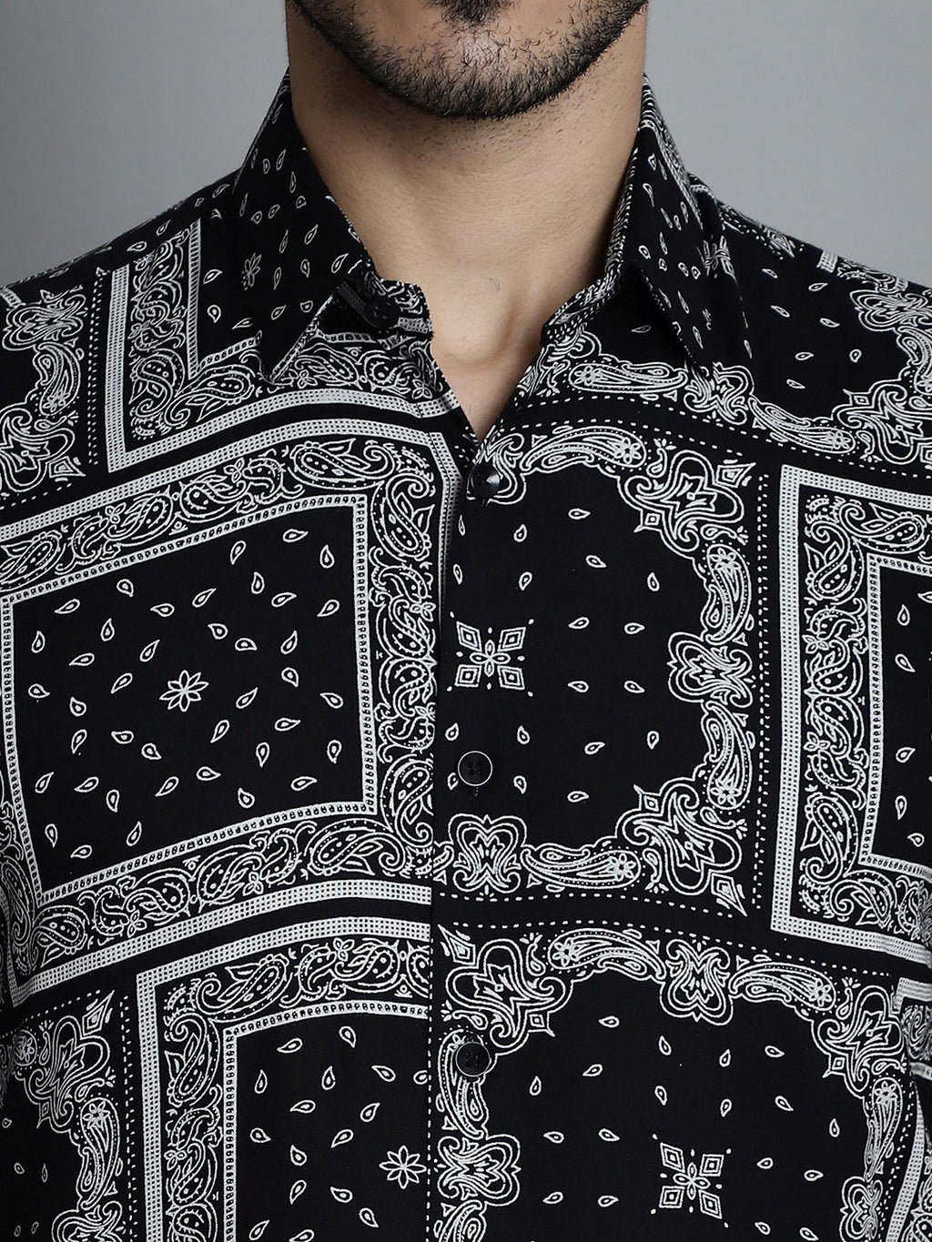 Jainish Men's Paisley Printed Formal Shirts - Black | Grocsy