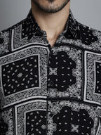 Jainish Men's Paisley Printed Formal Shirts - Black | Grocsy