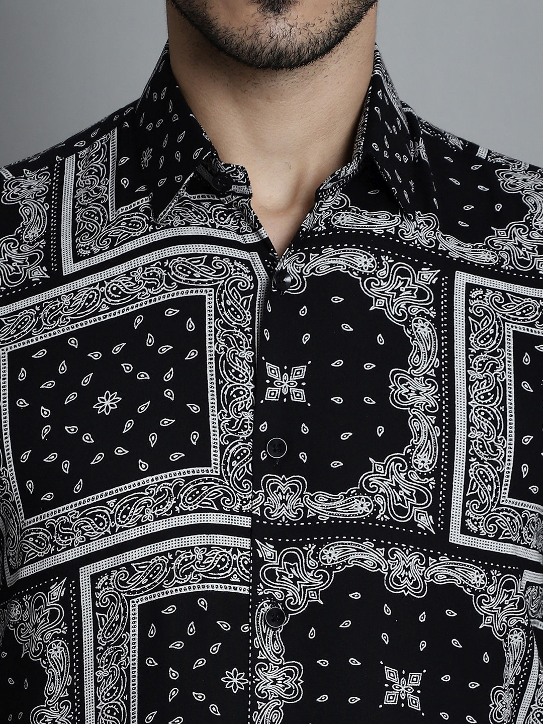 Jainish Men's Paisley Printed Formal Shirts - Black | Grocsy