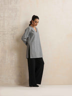 trueBrowns Grey Winter High Slit Top | Grocsy