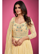 Myra Yellow Pure Georgette Embroidered Gown | Grocsy
