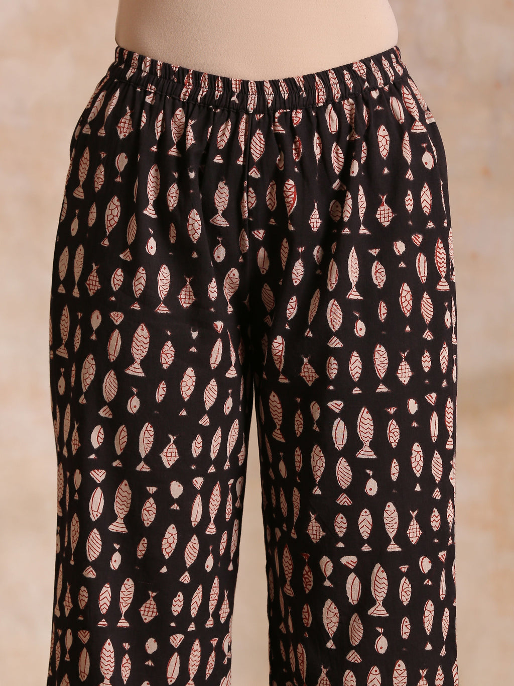 trueBrowns Black Fish Bagru Print Cotton Angrakha Pant Set | Grocsy