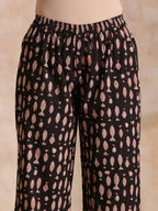 trueBrowns Black Fish Bagru Print Cotton Angrakha Pant Set | Grocsy