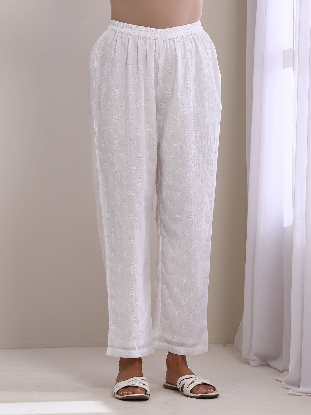 trueBrowns White Dobby Front Placket Co-Ord Set | Grocsy