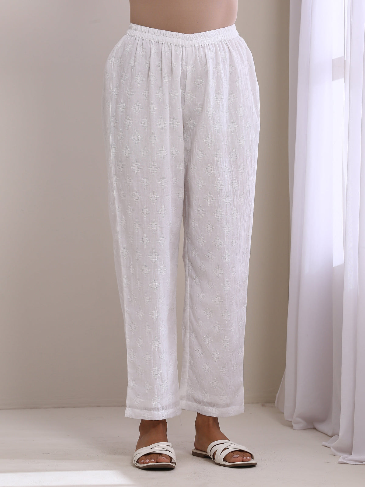 trueBrowns White Dobby Front Placket Co-Ord Set | Grocsy