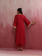 trueBrowns Red Straight Cotton Dobby Kurta Set | Grocsy