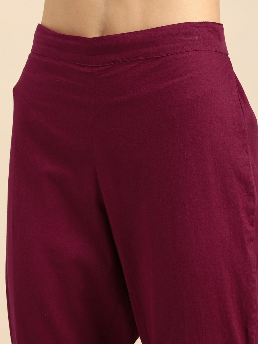 All About You Women Maroon Woven Design Pure Cotton Kurta with Trousers | Grocsy