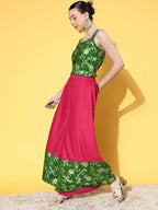 InWeave Women's Green Brocade Strappy Top W Fuchsia Green Brocade Palazzo Set | Grocsy