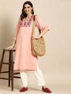 Sangria Floral Embroidered Kurta | Grocsy