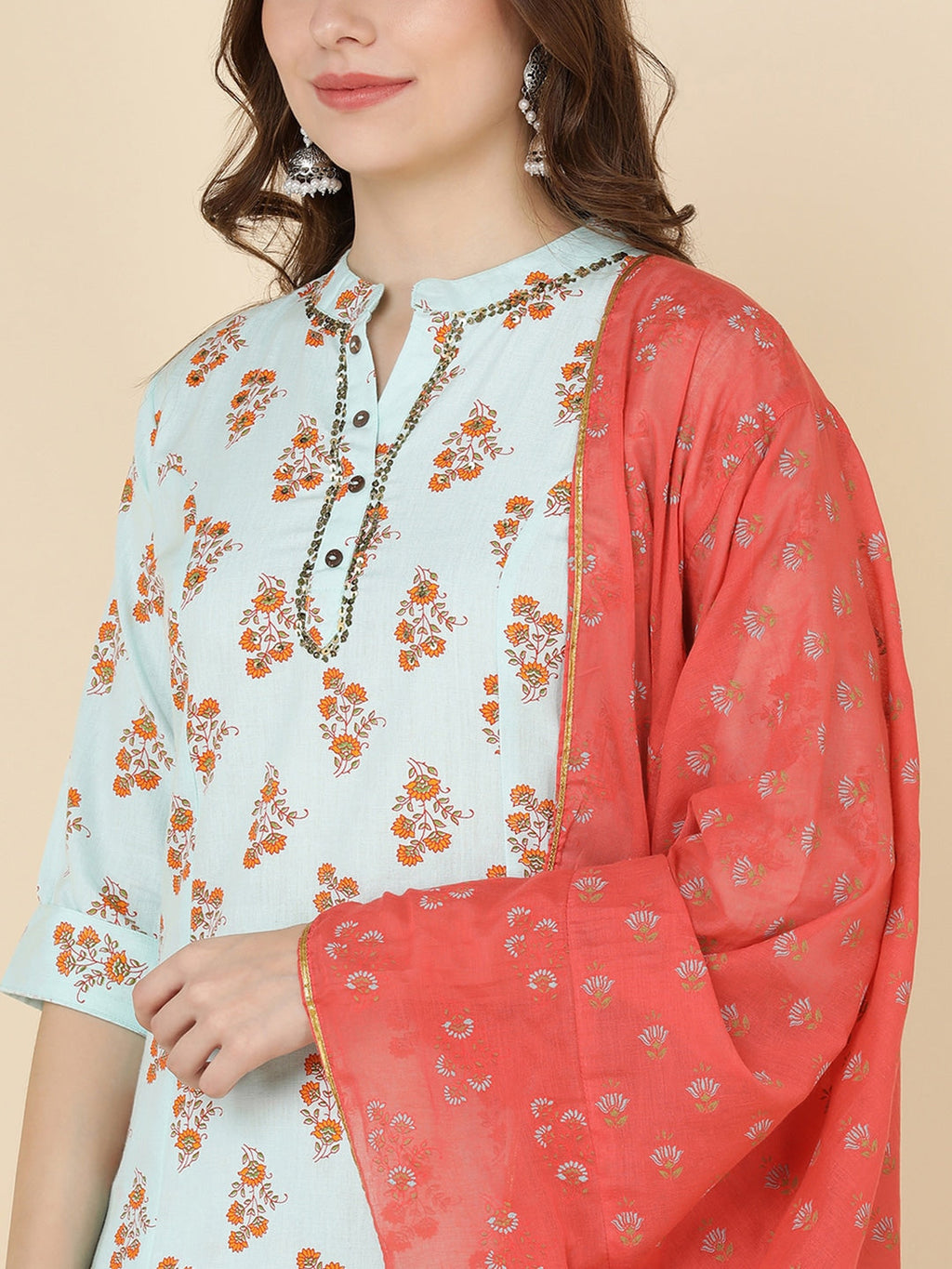 HERE&NOW Women Blue Floral Printed Kurta Set | Grocsy