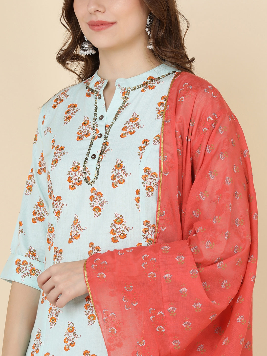HERE&NOW Women Blue Floral Printed Kurta Set | Grocsy
