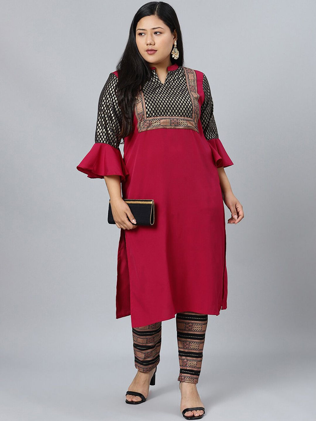 Sztori Plus Size Abstract Printed Straight Kurta with Trousers | Grocsy