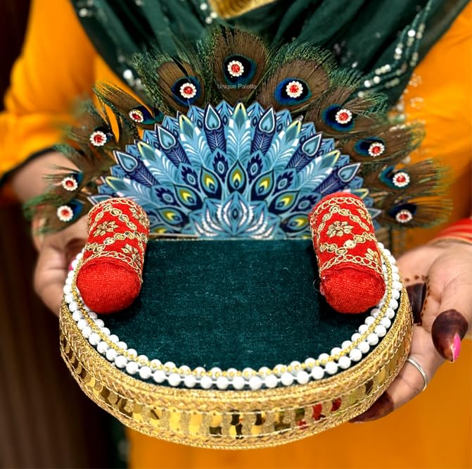 Unique Palette Wood Sofa for Laddu Gopal Ji|Round Singhasan Kanha Ji with Extra 2 Pillows | Grocsy
