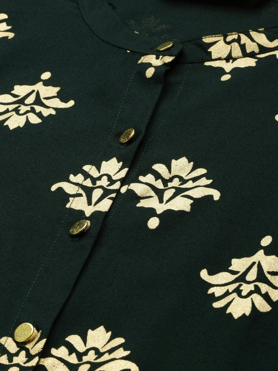 All About You Women Green & Gold-toned Ethnic Motifs Printed Kurta with Palazzos | Grocsy