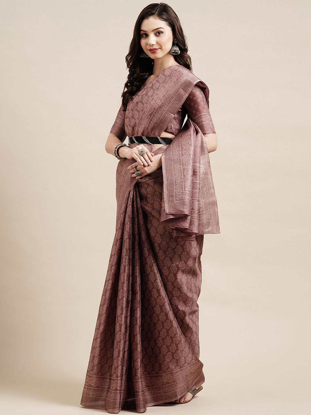 Saree Mall Mauve & White Floral Art Silk Sarees | Grocsy