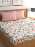 CHHAVI INDIA White & Pink Floral Ultra Soft 210 TC King Bedsheet with 2 Pillow Covers | Grocsy