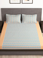 Story@home Tango Blue & White Printed 240 TC King Bedsheet with 2 Pillow Covers | Grocsy