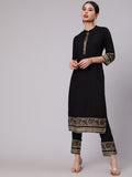 Aks Ethnic Motifs Printed Mandarin Collar Straight Kurta With Trousers | Grocsy