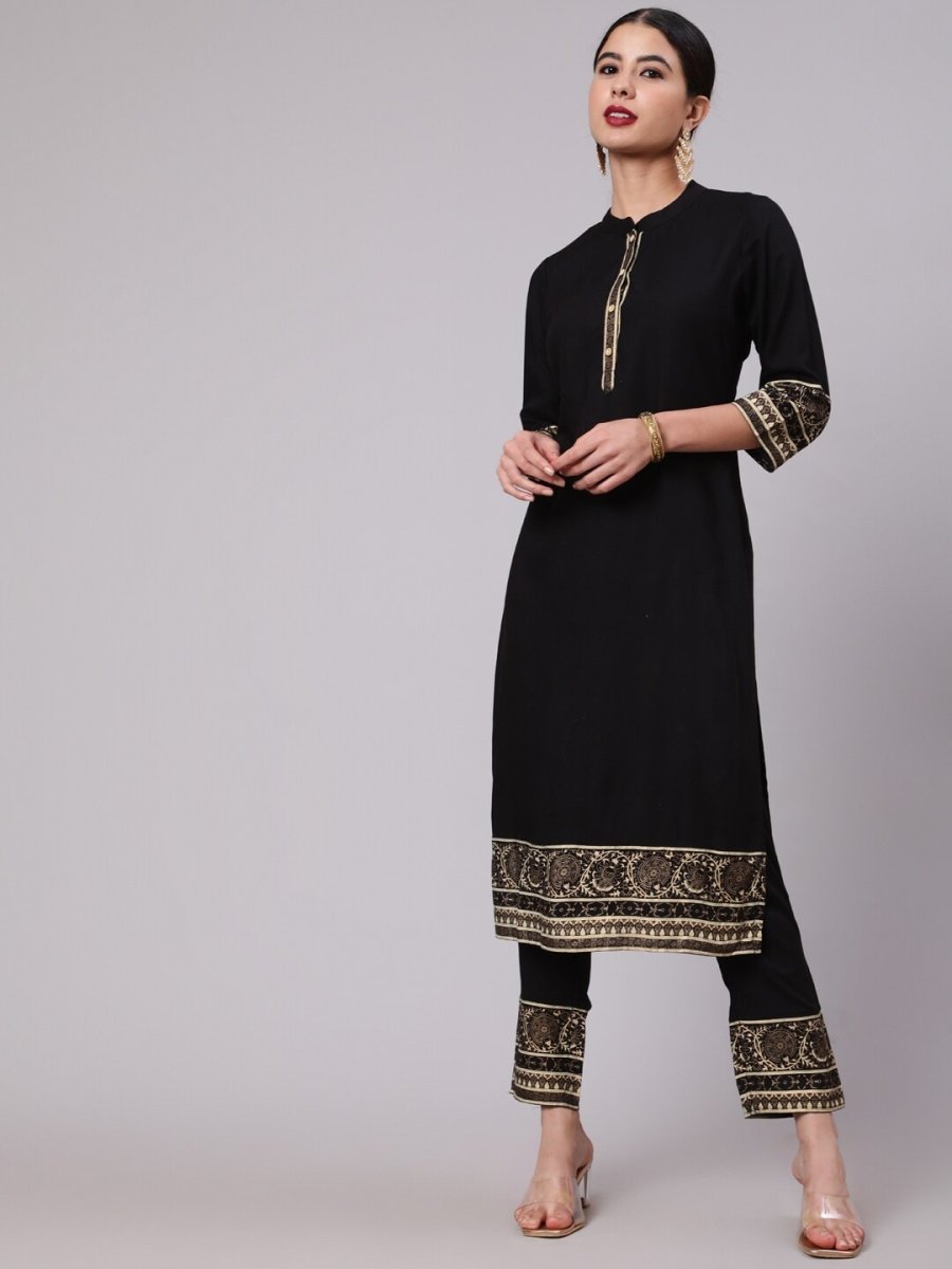 Aks Ethnic Motifs Printed Mandarin Collar Straight Kurta With Trousers | Grocsy