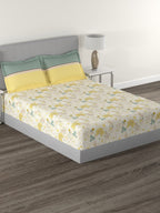 MYTRIDENT Yellow White Floral Cotton 144 TC Queen Bedsheet With 2 Pillow Covers | Grocsy
