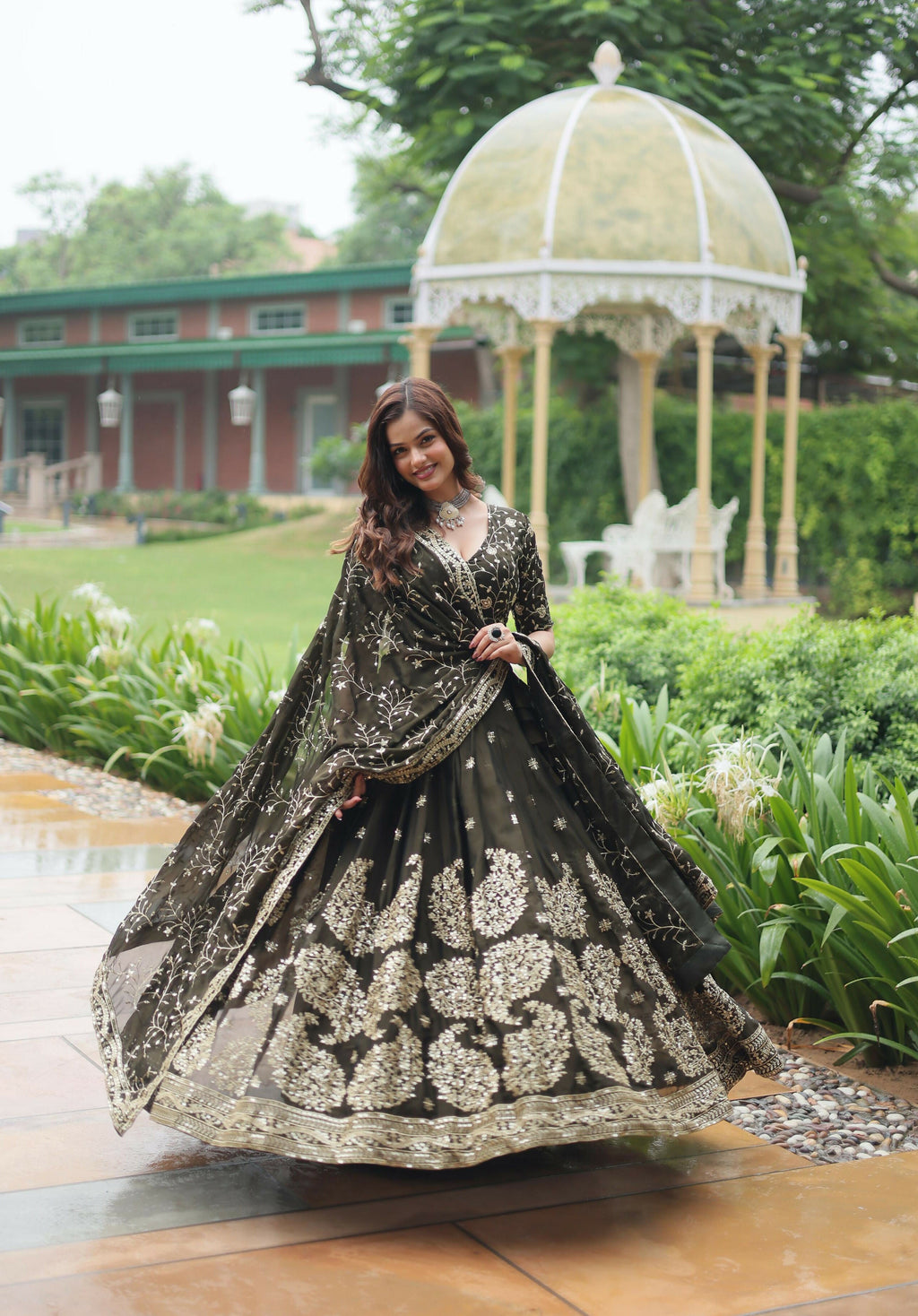 Lorenvalley Mahendi Rangoli Silk Heavy Sequins & Thread Embroidered work Lehenga Choli | Grocsy