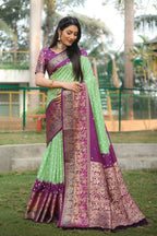 Anaita Light Green Woven Design Pure Bandhej Kanjivaram Soft Silk Saree | Grocsy