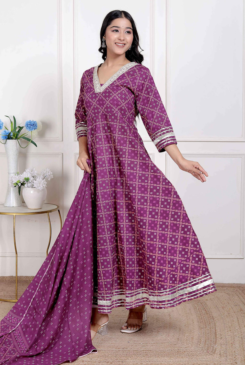Miravan Women's embroidred Bandhani Ethnic Anarkali Kurta and Dupatta | Grocsy