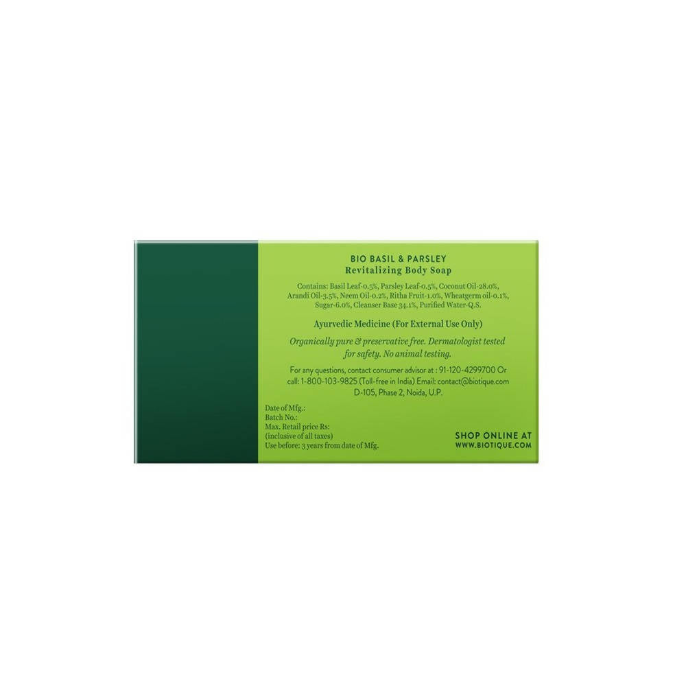Biotique Advanced Ayurveda Bio Basil & Parsley Revitalizing Body Soap | Grocsy
