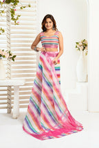 Vastranavya Rainbow Digital Printed Linen Ready To Wear Designer Saree with Unstitched Blouse | Grocsy