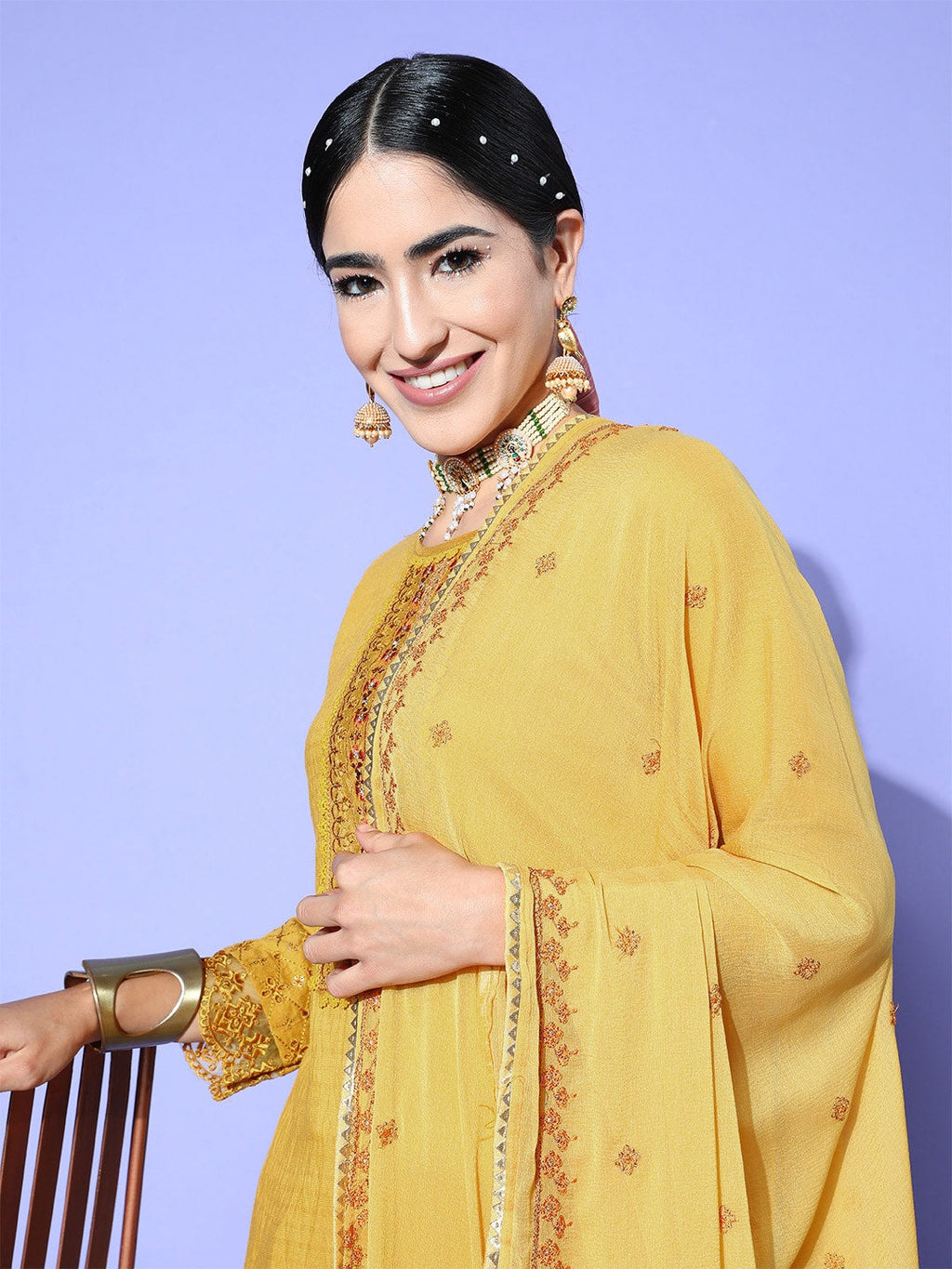 Sangria Floral Embroidered Regular Sequinned Kurta with Trousers & With Dupatta | Grocsy
