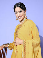 Sangria Floral Embroidered Regular Sequinned Kurta with Trousers & With Dupatta | Grocsy