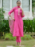 Indo Era Women Embroidered Regular Kurta with Trousers & With Dupatta | Grocsy