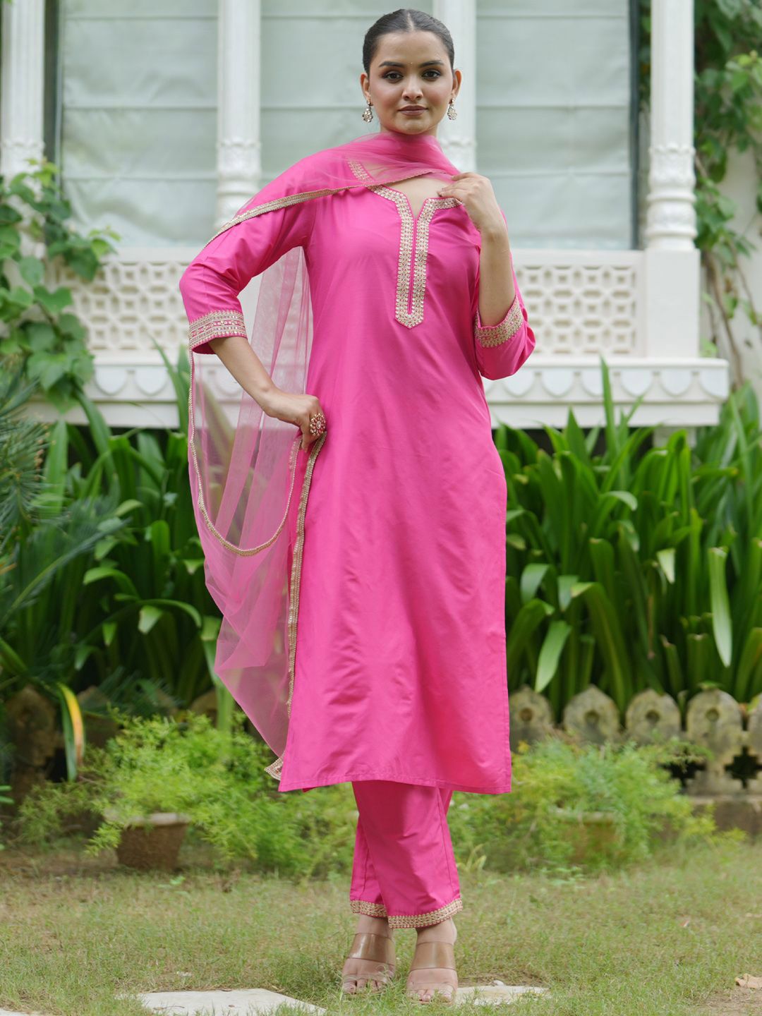 Indo Era Women Embroidered Regular Kurta with Trousers & With Dupatta | Grocsy