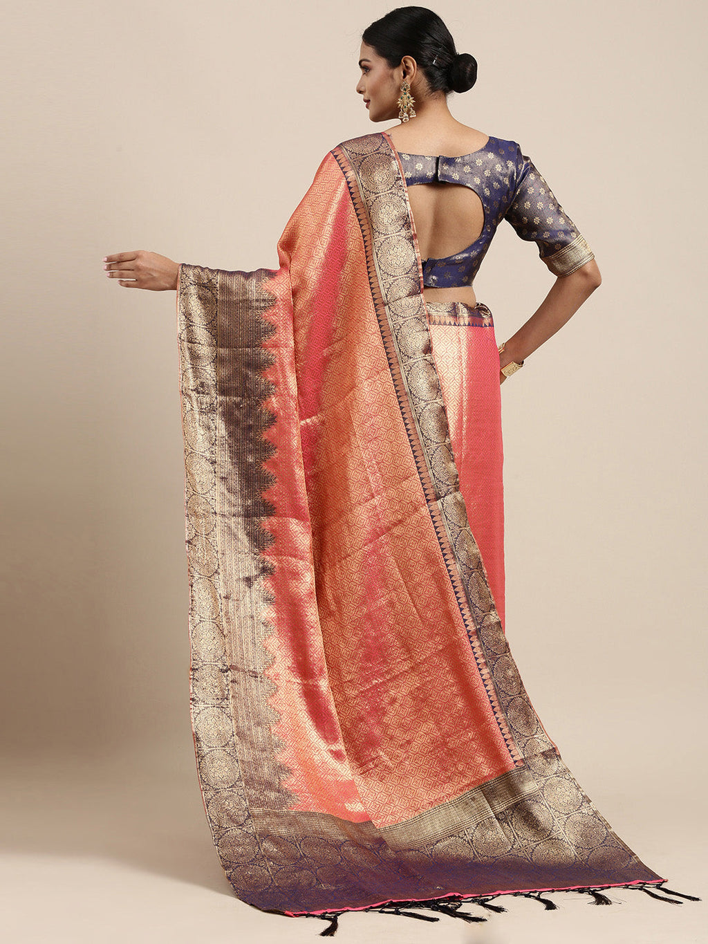 Saree Mall Pink Woven Design Zari Silk Blend Banarasi Saree | Grocsy