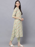 HERE&NOW Women Green Floral Printed Kurta with Trousers | Grocsy