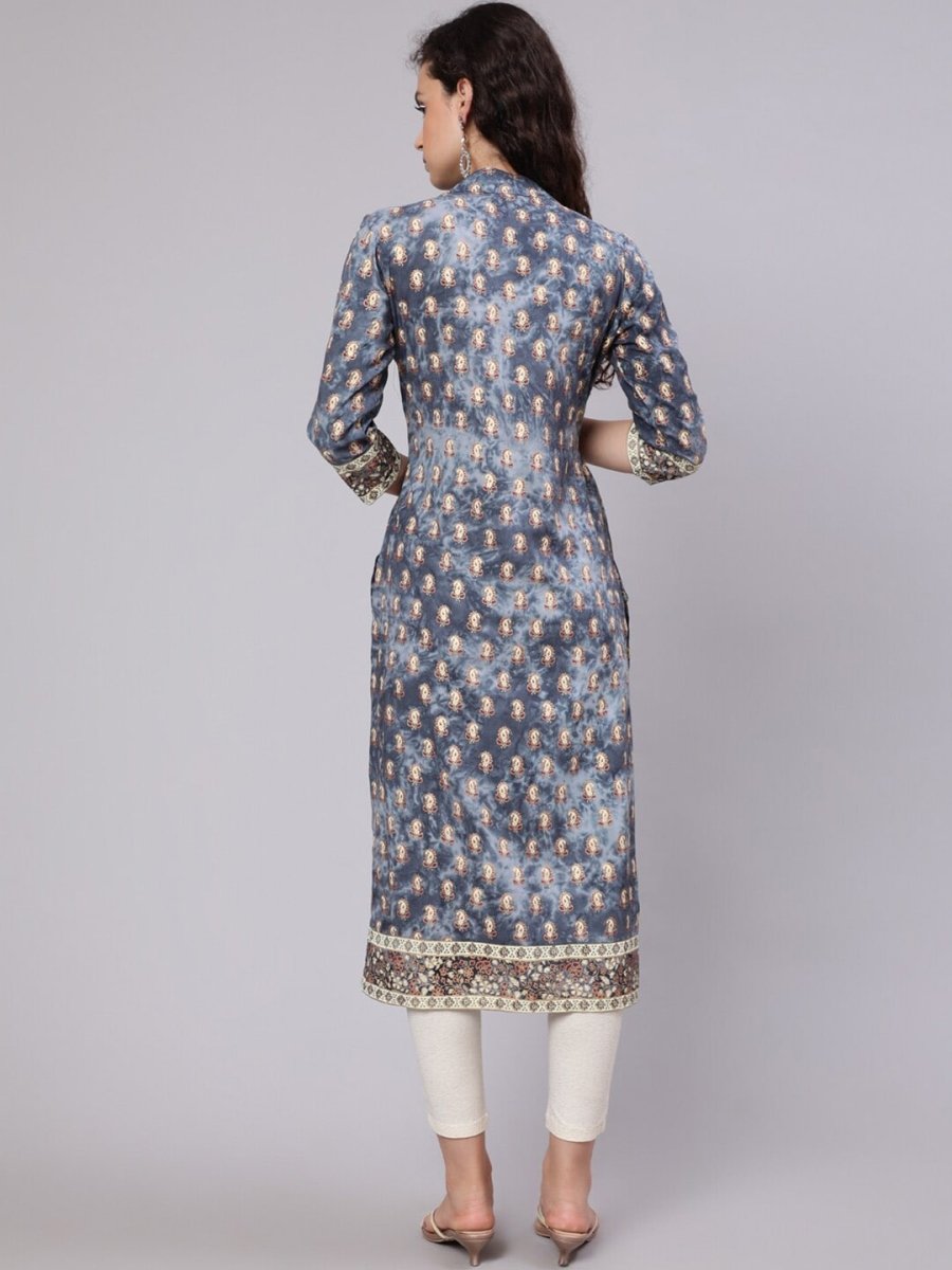 Aks Ethnic Motifs Printed Keyhole Neck Straight Kurta | Grocsy