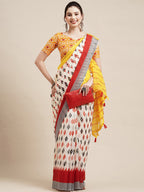 Saree Mall Off White & Red Pure Cotton Saree | Grocsy