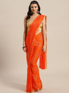 Saree Mall Orange & Gold-Toned Zari Sarees | Grocsy