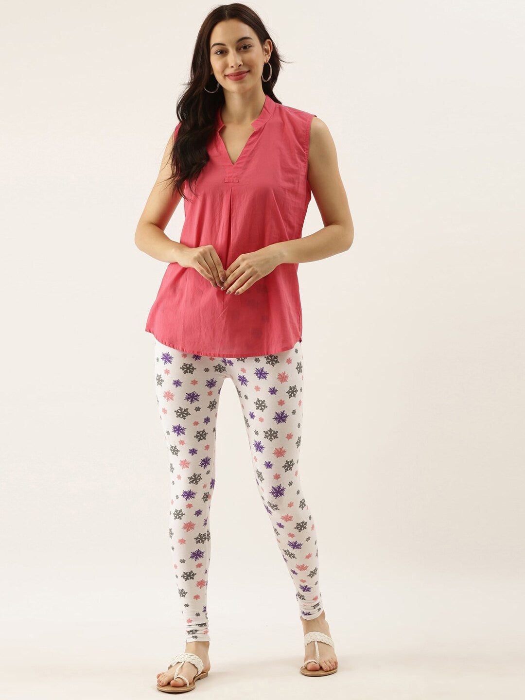 Souchii White & Grey Printed Slim-Fit Ankle-Length Leggings | Grocsy