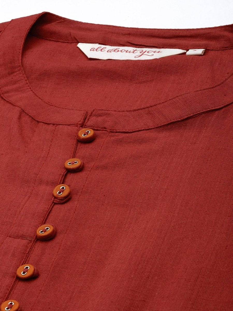 All About You Women Red & Orange Pure Cotton Kurta with Trousers | Grocsy