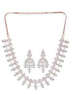 Saraf RS Jewellery Rose Gold-Polished White & Sea Green AD-Studded Handcrafted Jewellery Set | Grocsy