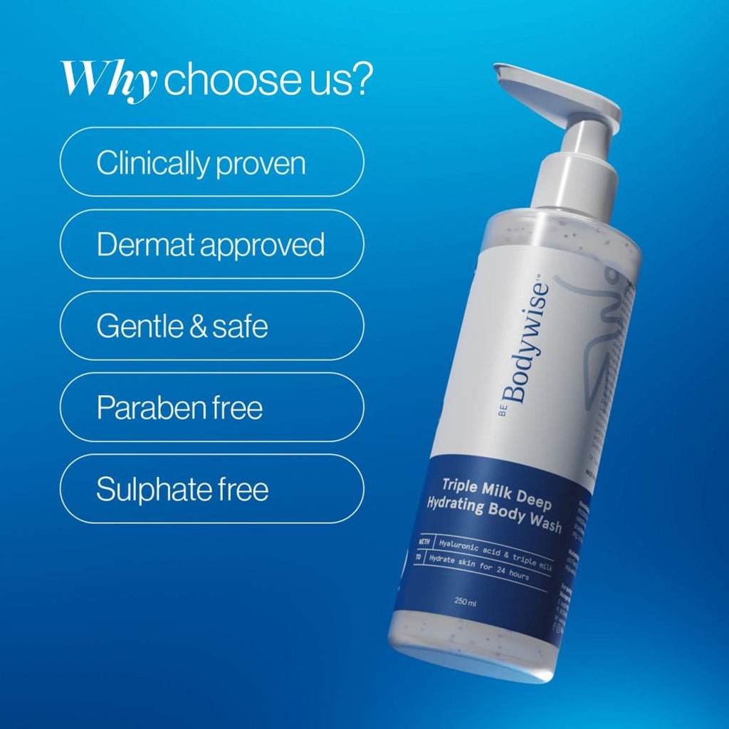 BeBodywise Triple Milk Deep Hydrating Body Wash - For Dry & Dehydrated Skin | Grocsy