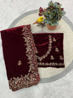 Joban Fashion Maroon 9000 Velvet Party Wear Sarees | Grocsy