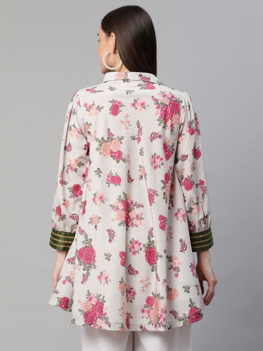 Ahalyaa Women Beige Crepe Digital Floral Print Tunic | Grocsy